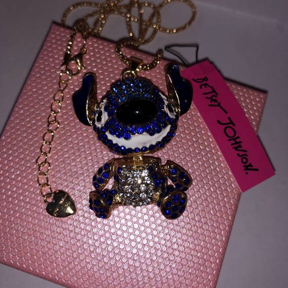 Betsey Johnson Stitch Blue Crystal 28” Necklace - Picture 2 of 8